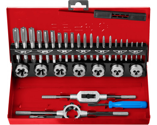 ЗУБР 32 предмета, сталь Р6М5, Набор метчиков и плашек (28129-H32)