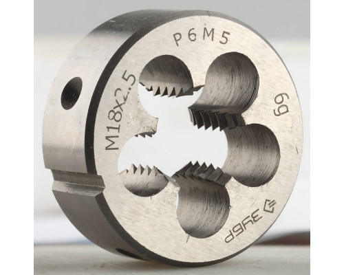 ЗУБР М18x2.5мм, сталь Р6М5, Плашка круглая машинно-ручная (4-28023-18-2.5)