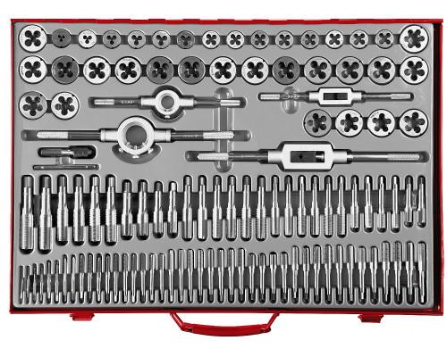 ЗУБР 110 предм., сталь 9ХС, Набор метчиков и плашек (28119-H110)