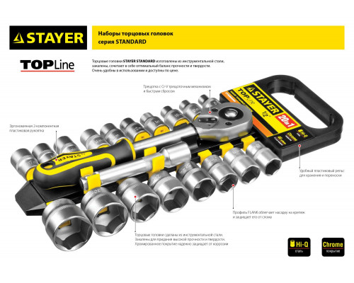 STAYER RSS 10S, 10 предм., (1/4″), Набор торцовых головок (27758-H10)