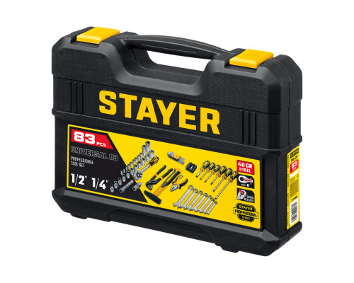 STAYER UNIVERSAL 83, 83 предм. (1/2″+ 1/4″), Универсальный набор инструмента (27710-H83)