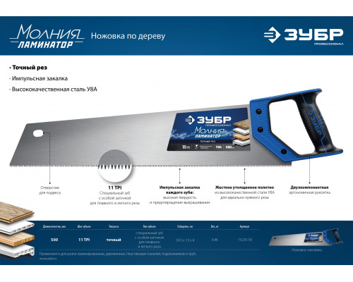 ЗУБР Молния-Ламинатор 500 мм, Ножовка по дереву (15235-50)