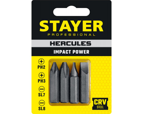 STAYER Hercules 36 мм, 4 шт, Биты для ударной отвертки (25667-S4)