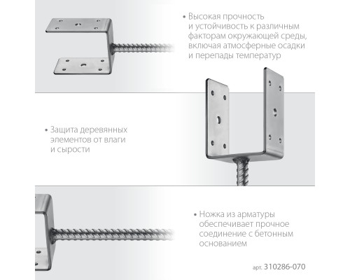 ЗУБР ОС-U 71 х 120 х 60 мм, U-образное основание столба (310286-070)