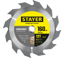 STAYER CONSTRUCT 160 x 20/16мм 12Т, диск пильный по дереву, технический рез