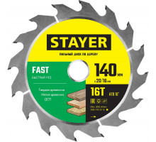 STAYER FAST 140 x 20/16мм 16Т, диск пильный по дереву, быстрый рез