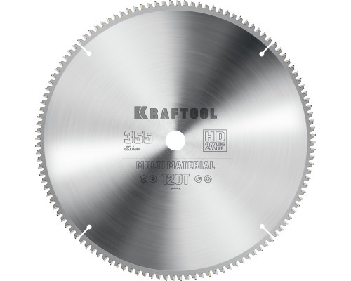 KRAFTOOL Multi Material 355х25.4мм 120Т, диск пильный по алюминию