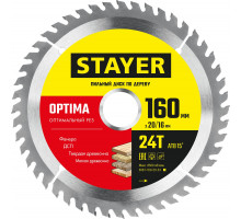 STAYER OPTIMA 160 x 20/16мм 24T, диск пильный по дереву, оптимальный рез