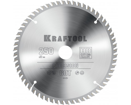 KRAFTOOL PRECISION 250х32мм 60Т, диск пильный по дереву