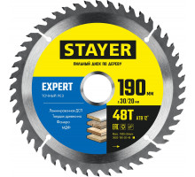 STAYER EXPERT 190 x 30/20мм 48Т, диск пильный по дереву, точный рез