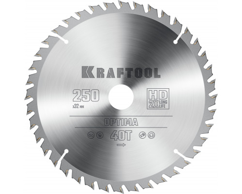 KRAFTOOL Optima 250х32мм 40Т, диск пильный по дереву