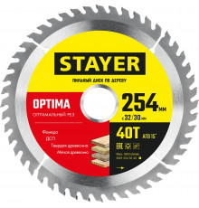 STAYER OPTIMA 254 x 32/30мм 40Т, диск пильный по дереву, оптимальный рез