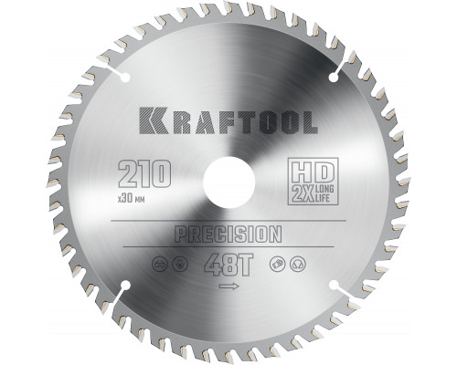 KRAFTOOL PRECISION 210х30мм 48Т, диск пильный по дереву