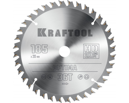 KRAFTOOL Optima 185х20мм 36Т, диск пильный по дереву