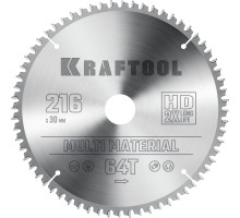 KRAFTOOL Multi Material 216х30мм 64Т, диск пильный по алюминию