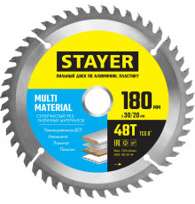 STAYER MULTI MATERIAL 180 x 30/20мм 48T, диск пильный по алюминию, супер чистый рез