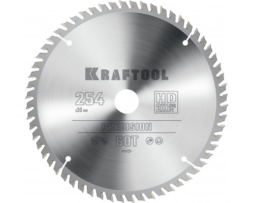 KRAFTOOL PRECISION 254х30мм 60Т, диск пильный по дереву