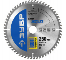 ЗУБР Чисторез 250 x 32мм 60Т, диск пильный по дереву
