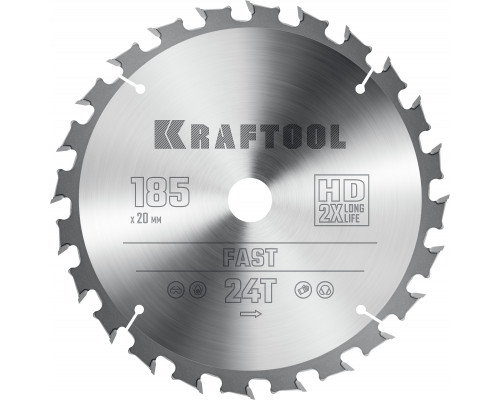 KRAFTOOL Fast 185х20мм 24Т, диск пильный по дереву