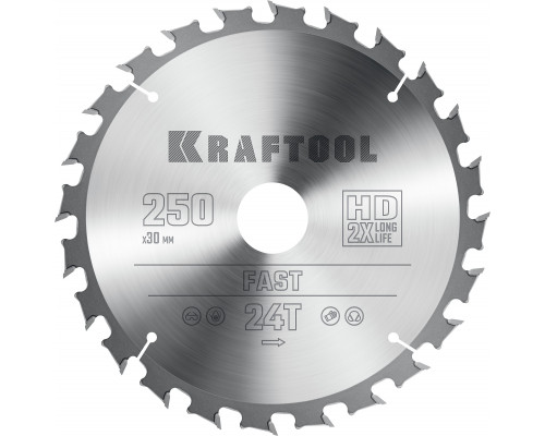 KRAFTOOL Fast 250х30мм 24Т, диск пильный по дереву