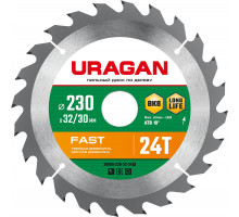 URAGAN Fast 230х32/30мм 24Т, диск пильный по дереву