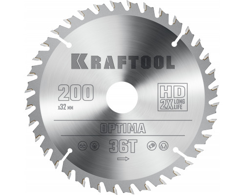 KRAFTOOL Optima 200х32мм 36Т, диск пильный по дереву