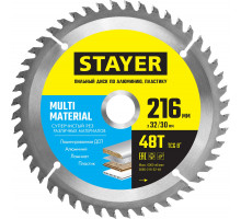 STAYER MULTI MATERIAL 216х32/30мм 48Т, диск пильный по алюминию, супер чистый рез