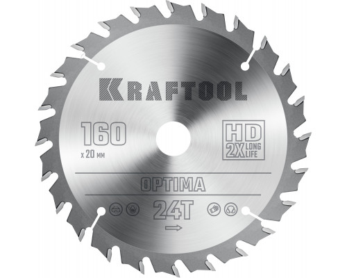 KRAFTOOL Optima 160х20мм 24Т, диск пильный по дереву