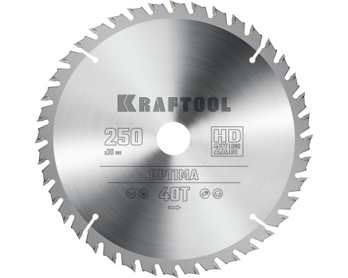 KRAFTOOL Optima 250х30мм 40Т, диск пильный по дереву