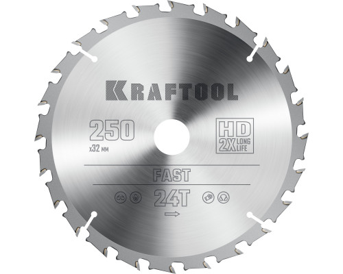 KRAFTOOL Fast 250х32мм 24Т, диск пильный по дереву