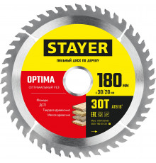 STAYER OPTIMA 180 x 30/20мм 30Т, диск пильный по дереву, оптимальный рез