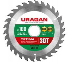 URAGAN Optima 180х30/20мм 30Т, диск пильный по дереву