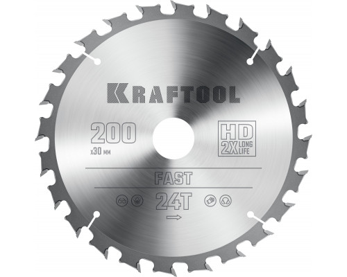 KRAFTOOL Fast 200х30мм 24Т, диск пильный по дереву