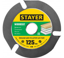 STAYER WOODCUT 125х22,2мм, 3 резца, диск пильный по дереву для УШМ