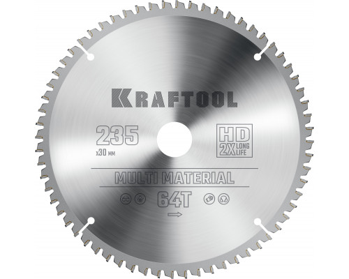 KRAFTOOL Multi Material 235х30мм 64Т, диск пильный по алюминию