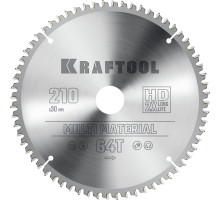 KRAFTOOL Multi Material 210х30мм 64Т, диск пильный по алюминию