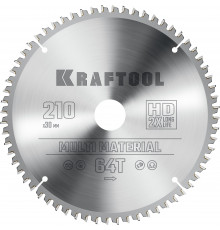 KRAFTOOL Multi Material 210х30мм 64Т, диск пильный по алюминию