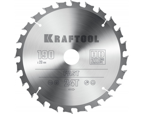 KRAFTOOL Fast 190х20мм 24Т, диск пильный по дереву