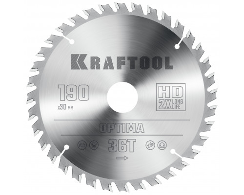 KRAFTOOL Optima 190х30мм 36Т, диск пильный по дереву