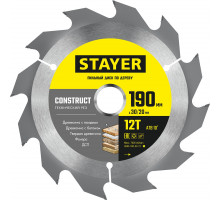 STAYER CONSTRUCT 190 x 30/20мм 12Т, диск пильный по дереву, технический рез