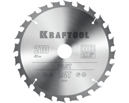 KRAFTOOL Fast 210х30мм 24Т, диск пильный по дереву