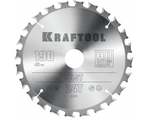 KRAFTOOL Fast 190х30мм 24Т, диск пильный по дереву