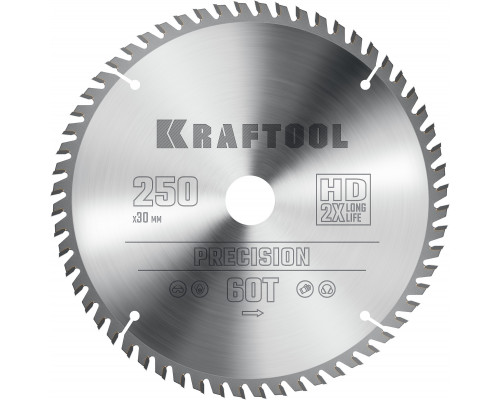 KRAFTOOL PRECISION 250х30мм 60Т, диск пильный по дереву