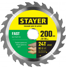 STAYER FAST 200 x 32/30мм 24Т, диск пильный по дереву, быстрый рез