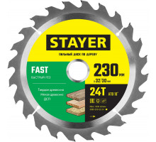 STAYER FAST 230 x 32/30мм 24Т, диск пильный по дереву, быстрый рез