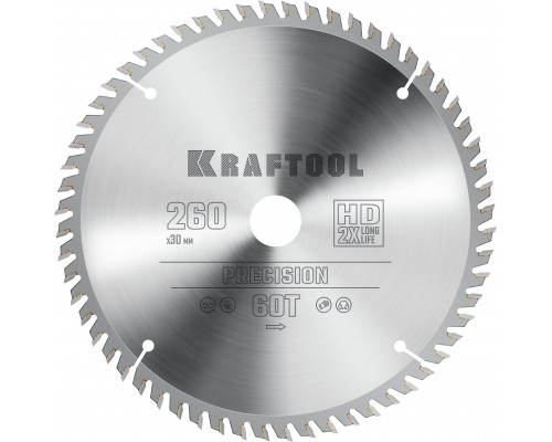 KRAFTOOL PRECISION 260х30мм 60Т, диск пильный по дереву