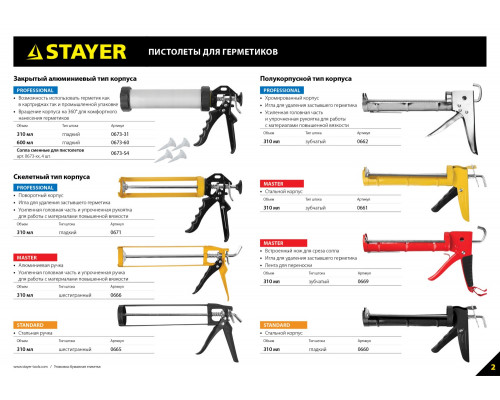 STAYER 310 мл, полукорпусной пистолет для герметика, MASTER (0661)