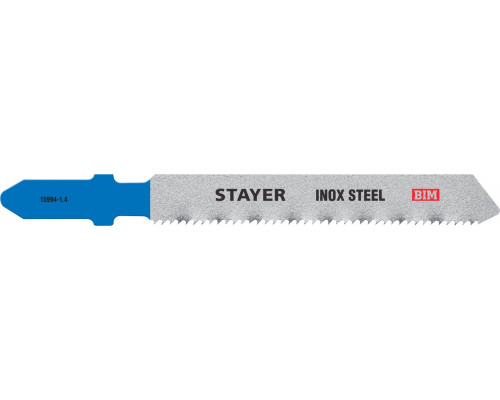 STAYER T118AF, T-хвост., Bi-Metal, по металлу толщиной 1,5-3мм, шаг зуба 1,4мм, раб. длина 50мм, 2шт, Полотна для лобзика (15994-1.4)