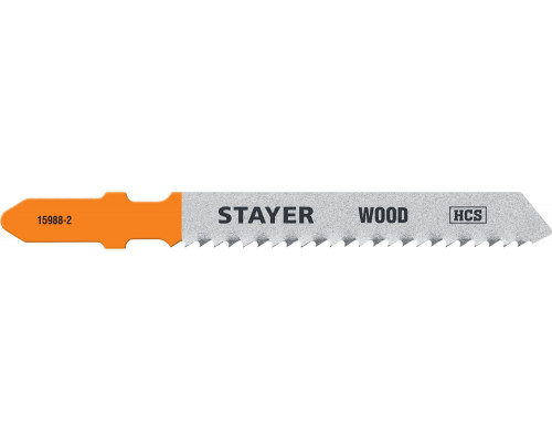 STAYER T119B, T-хвост., HCS сталь, по дереву/фанере/ДСП, шаг зуба 2мм, (12TPI), раб. длина 50мм, 2шт, Полотна для лобзика, Professional (15988-2)