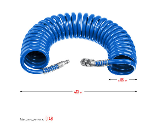 ЗУБР 10 м, 6х8 мм, 15 бар, Воздушный спиральный шланг с фитингами рапид, Профессионал (6473-10)